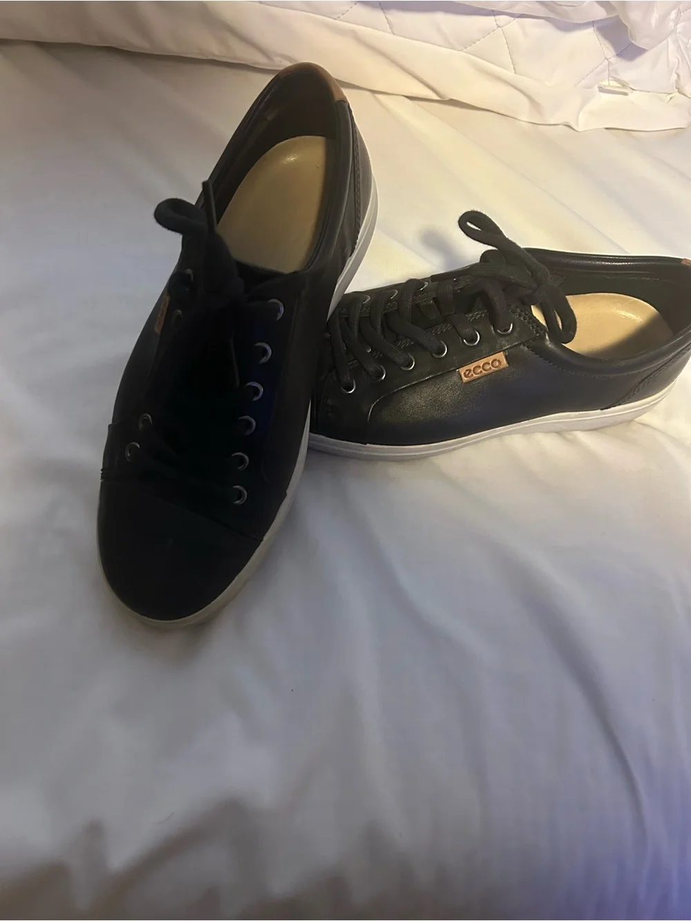 Ecco Black Leather Low-Top Sneakers with White Sole